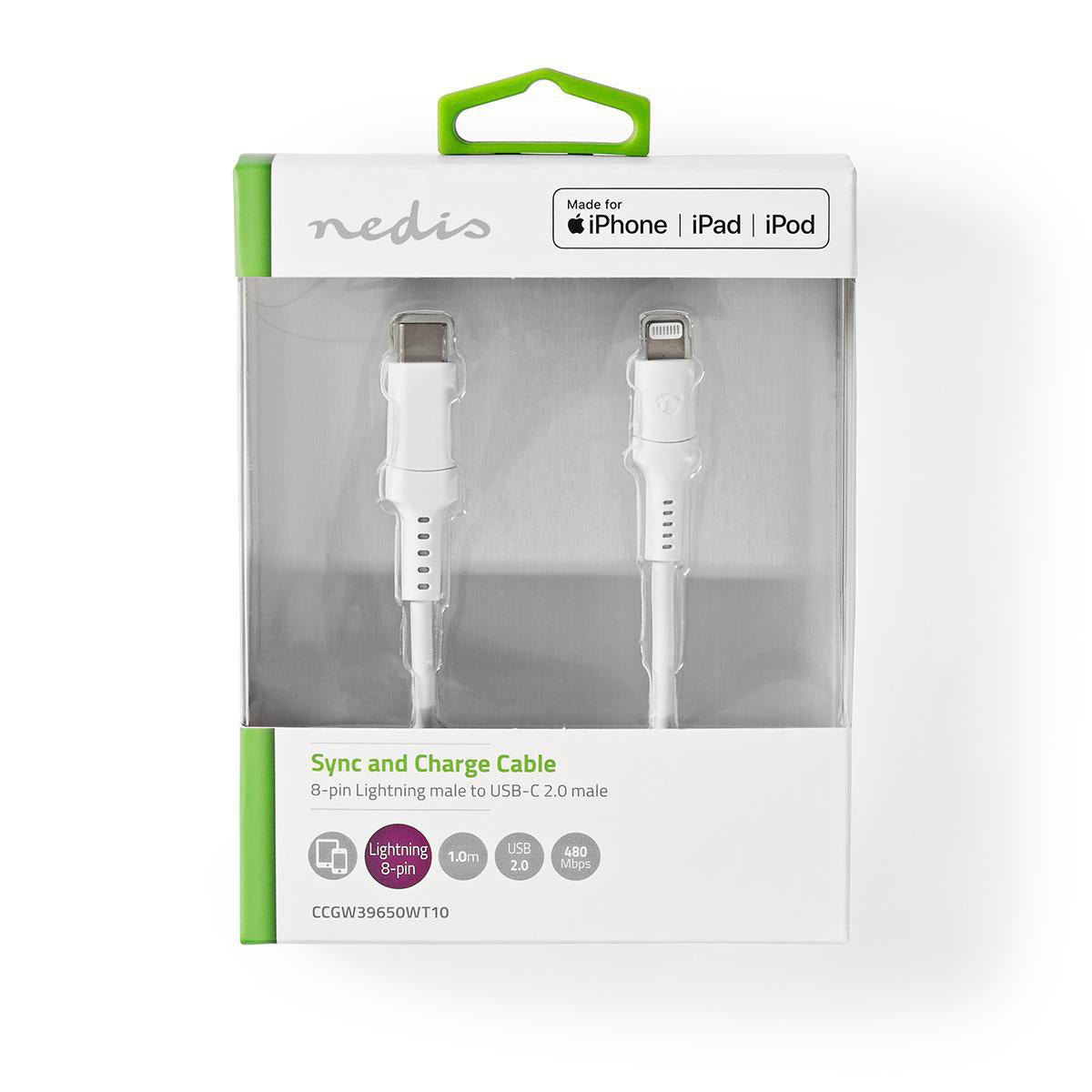 Nedis USB - C naar lightning kabel wit 1 meter - Gamesellers.nl