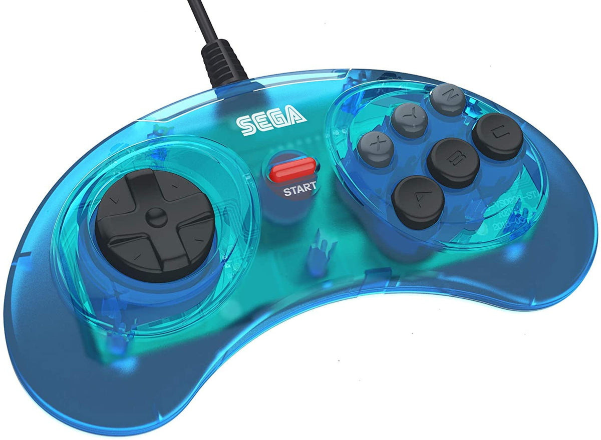 Retro - Bit Sega Mega Drive 6 - button USB controller clear blue - Gamesellers.nl