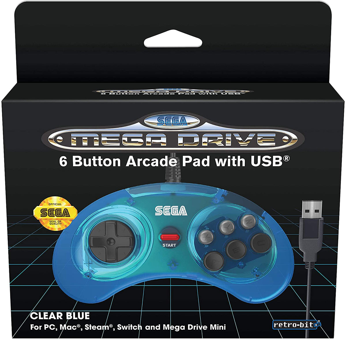 Retro - Bit Sega Mega Drive 6 - button USB controller clear blue - Gamesellers.nl