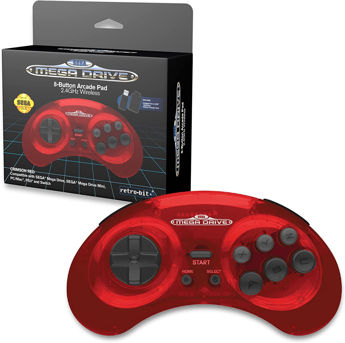 Retro - Bit SEGA Mega Drive 8 - Button 2.4G Wireless Controller crimson red - Gamesellers.nl