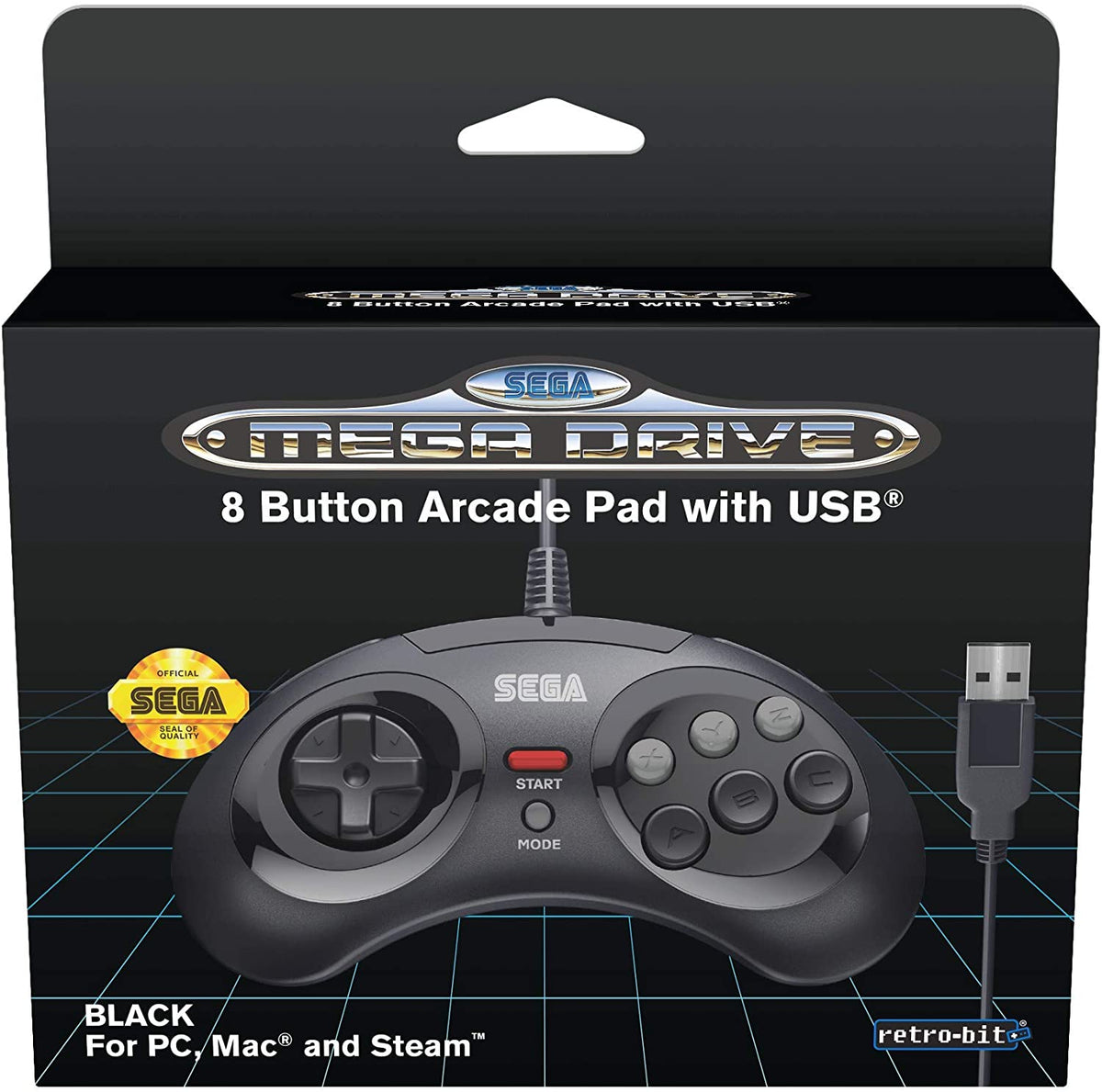 Retro - Bit Sega Mega Drive 8 - button USB controller black - Gamesellers.nl