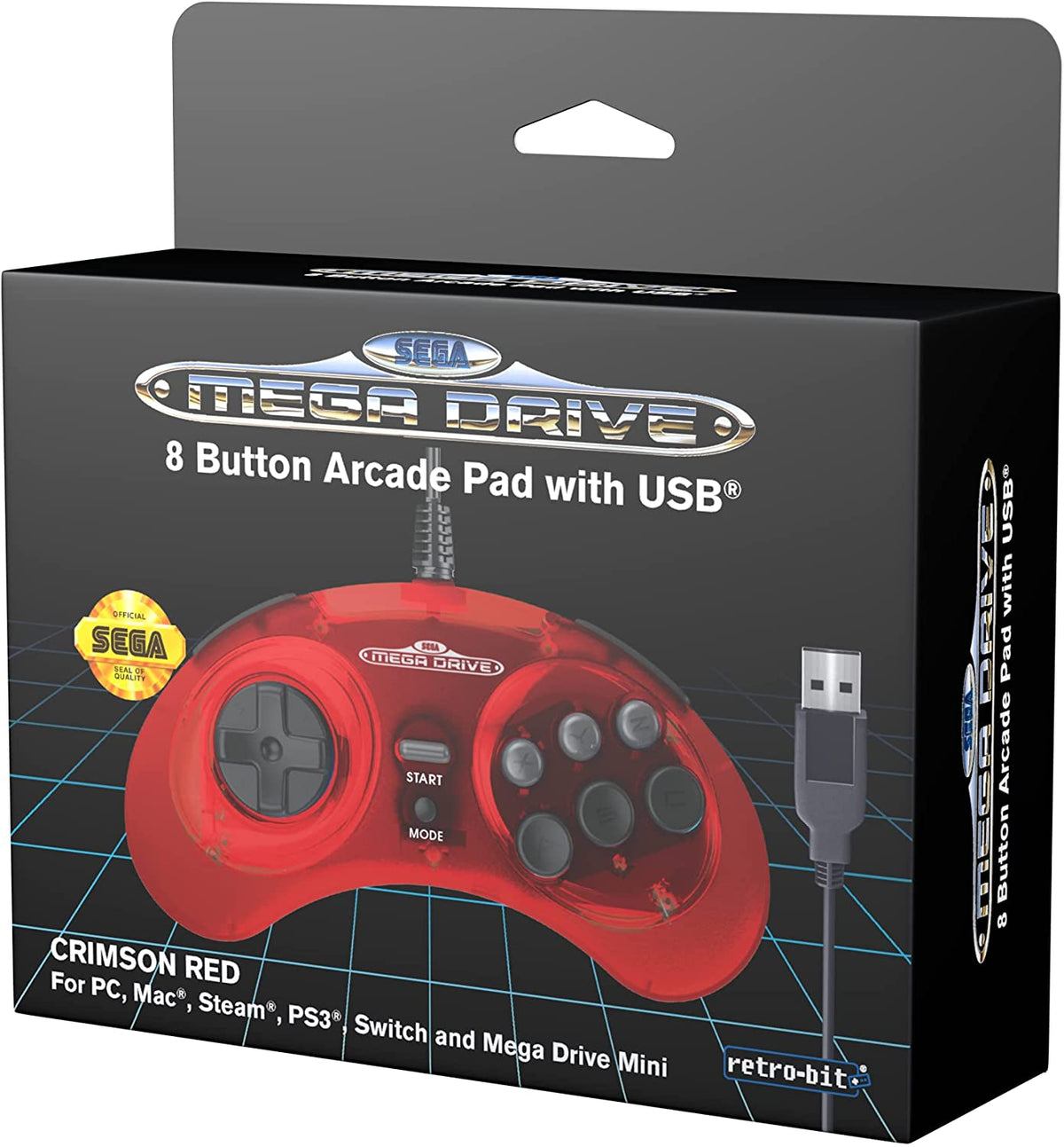 Retro - Bit Sega Mega Drive 8 - button USB controller crimson red - Gamesellers.nl