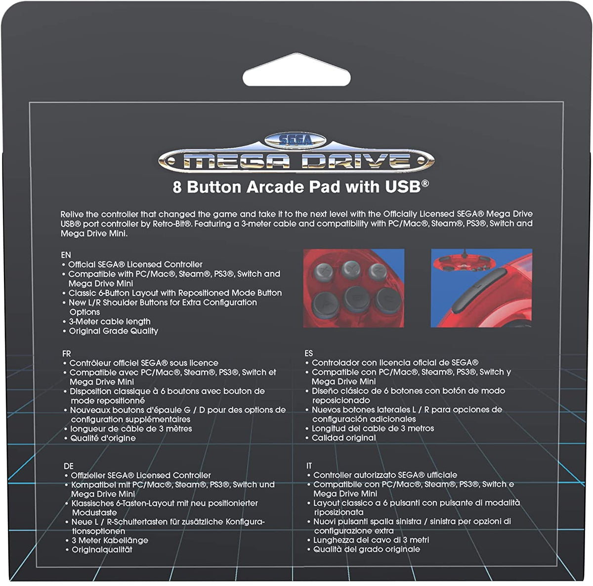 Retro - Bit Sega Mega Drive 8 - button USB controller crimson red - Gamesellers.nl