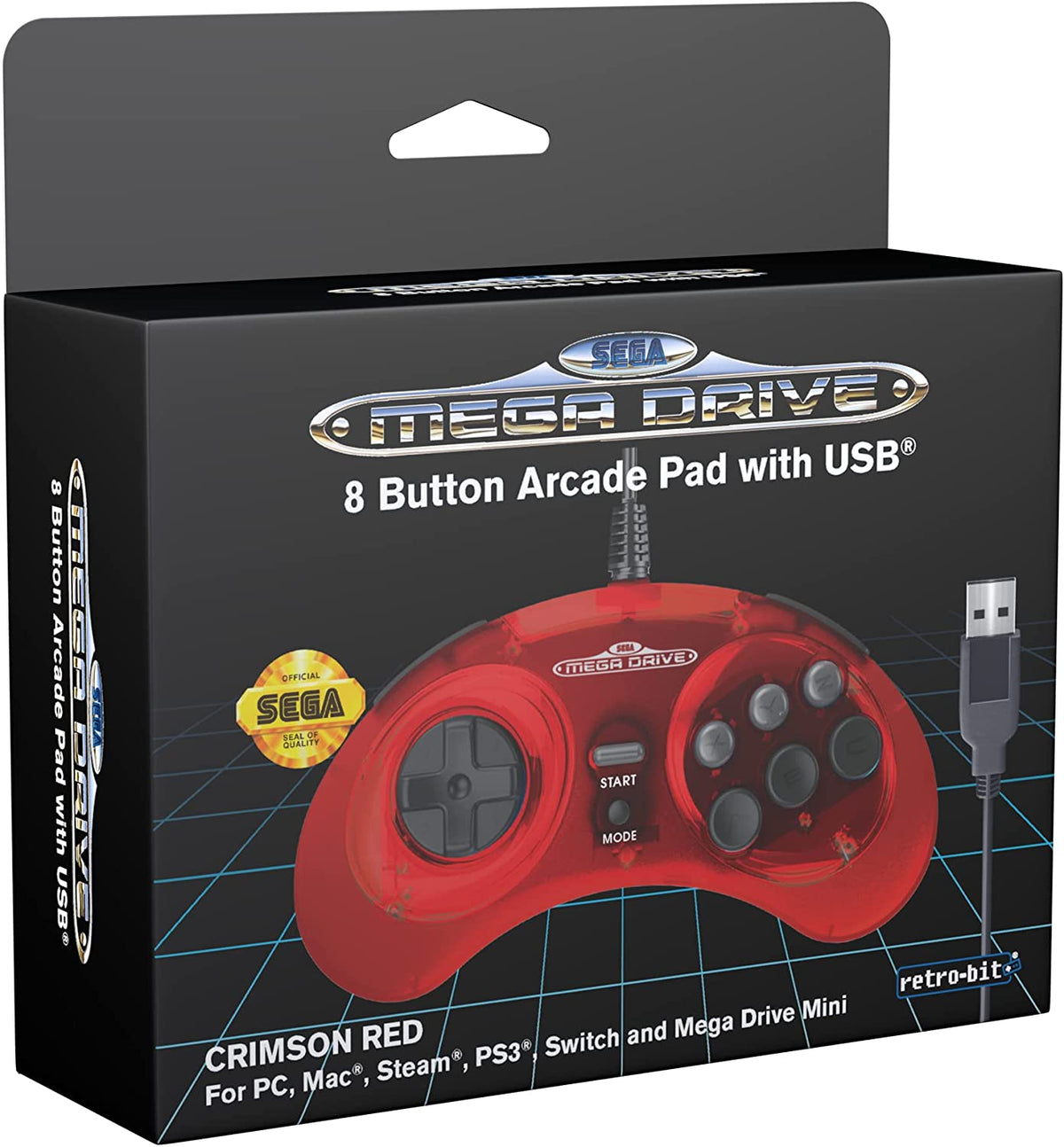 Retro - Bit Sega Mega Drive 8 - button USB controller crimson red - Gamesellers.nl