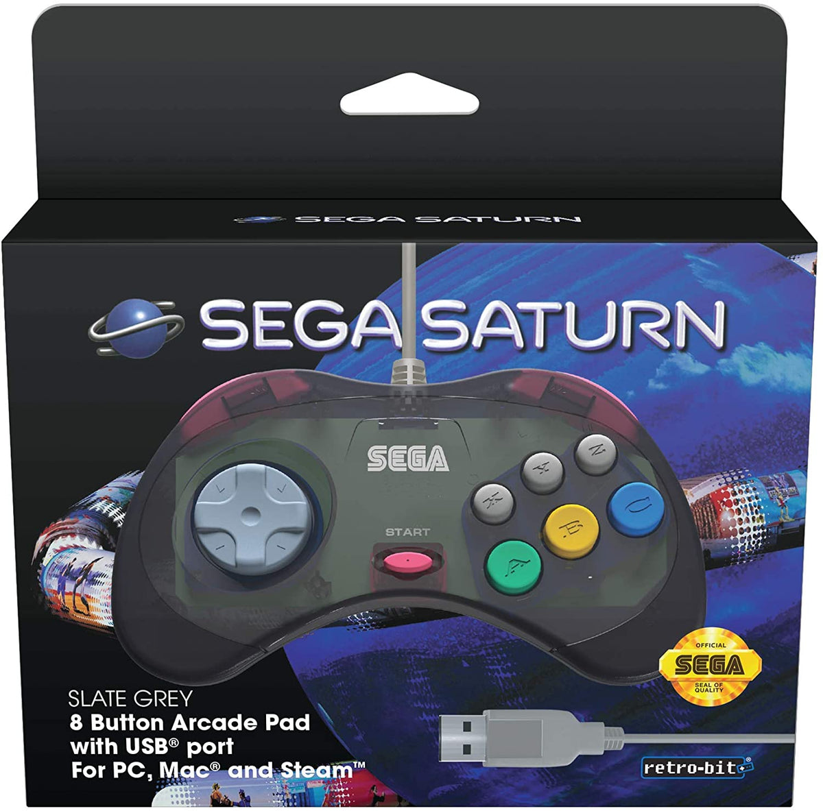 Retro - Bit Sega Saturn USB controller slate grey - Gamesellers.nl