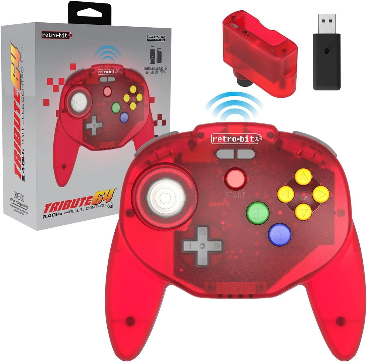 Retro - Bit Tribute 64 2.4ghz wireless controller Red - Gamesellers.nl