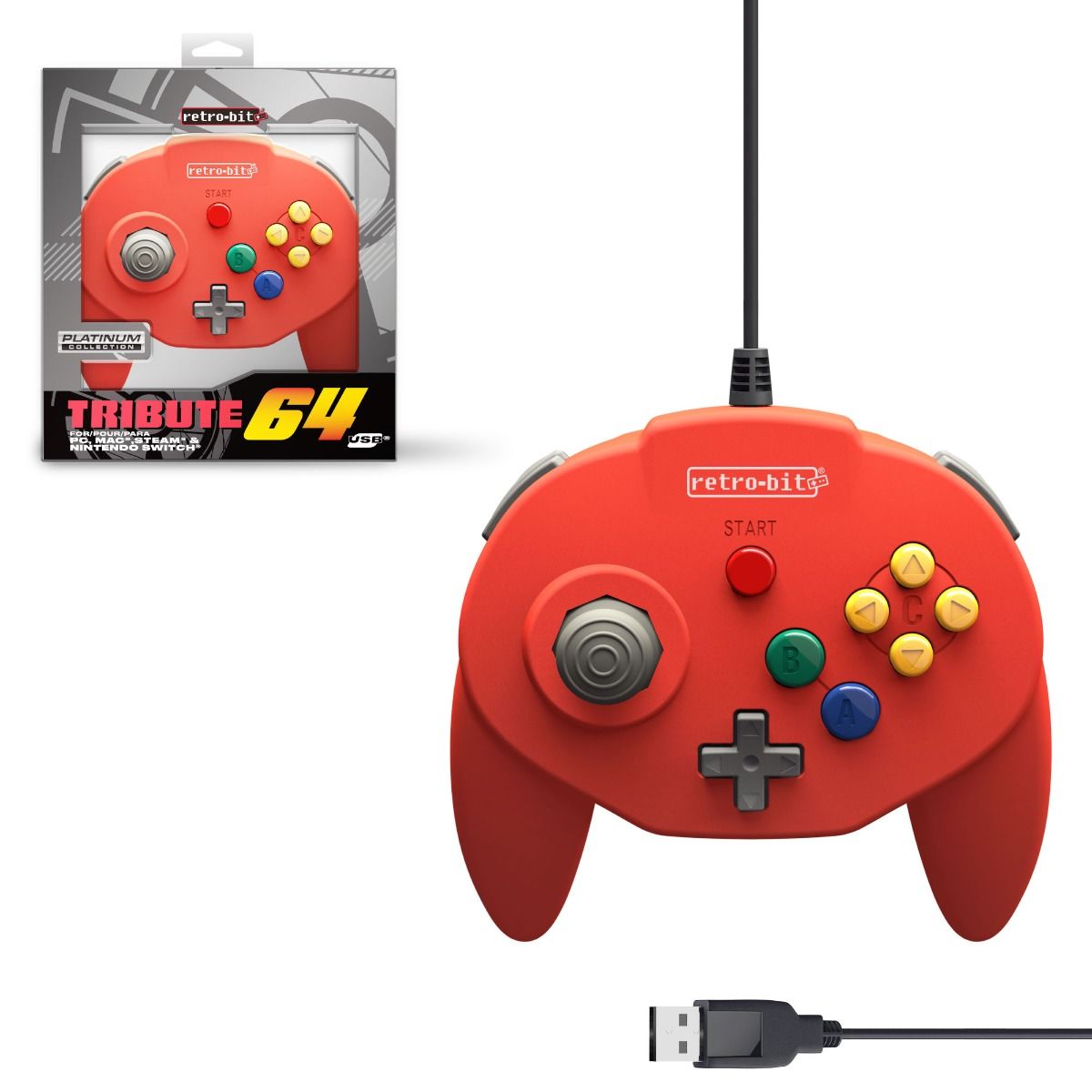 Retro - Bit Tribute 64 USB controller red - Gamesellers.nl